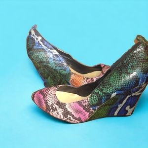 TORRID Colorful Snake Print Wedged Heels, 12WW
